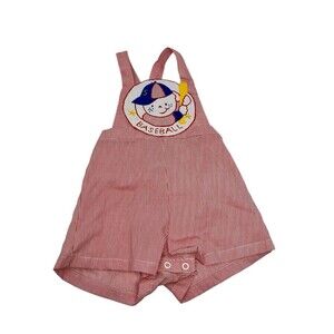 Vintage 90s Cuties By Judy Baseball Shorts Romper 24 Months Red White Striped